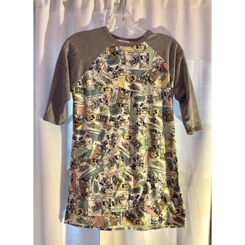 LuLaRoe Disney Mickey Mouse Comic‎ Strip Raglan Tee Grey Pastel 14
